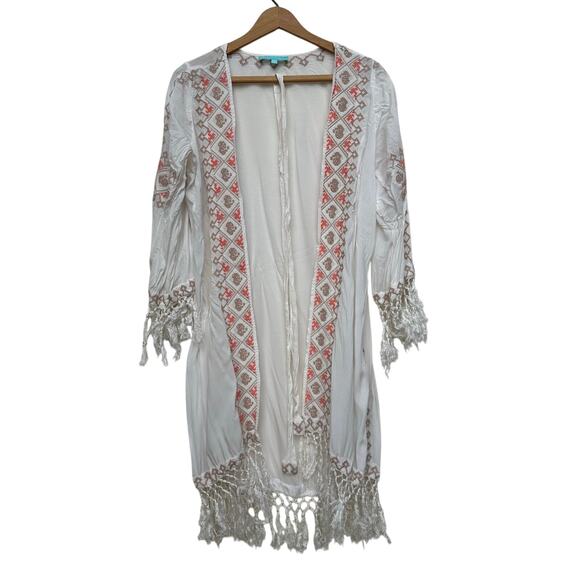 Melissa Odabash White Embroidered Kimono Cover-Up – One Size - Picture 1 of 9